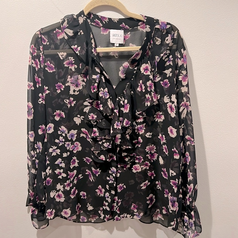 Gorgeous black floral sheer Misa Los Angelos blouse!